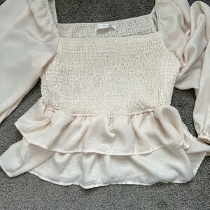 Cream Smocked Peplum Blouse